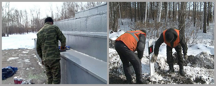 Срочная покраска стелы на въезде в Благовещенск. Работники дорожных служб отмывают столбики